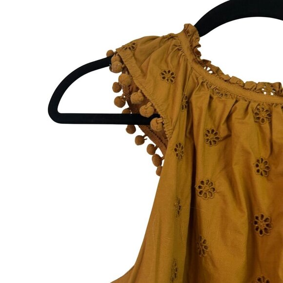 J.Crew Eyelet Pom-Pom flutter sleeve Poplin Cotton Golden Yellow Top Size S - Picture 5 of 12
